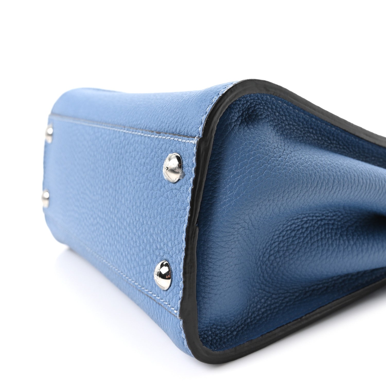 Fendi Cuoio Romano Selleria Macro Stitchings Mini Peekaboo Iconic Satchel Argento Blue 9 of 9