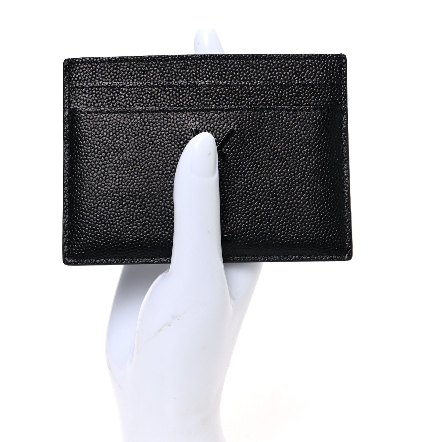 Saint Laurent Grain De Poudre Matelasse Chevron Monochrome Monogram Credit Card Case Black 2 of 7