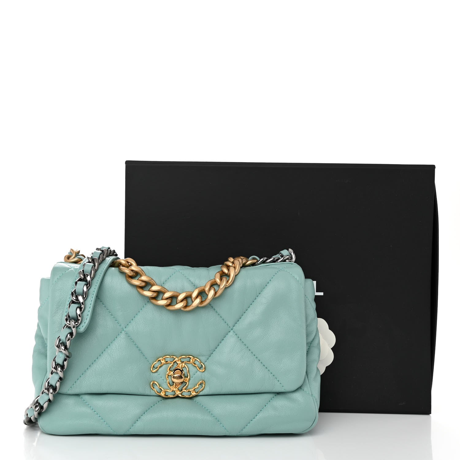 Chanel Goatskin Quilted Medium Chanel 19 Flap Light Blue 11 of 11