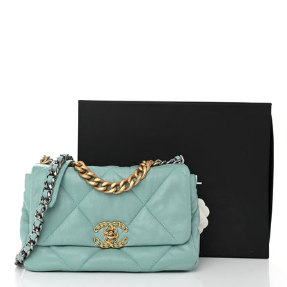 Chanel Goatskin Quilted Medium Chanel 19 Flap Light Blue 11 of 11
