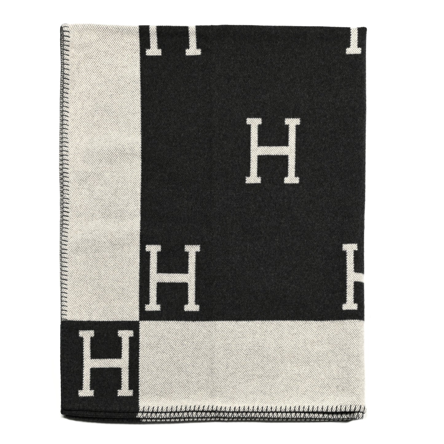 Wool Cashmere Avalon Signature Blanket Ecru Gris Fonce