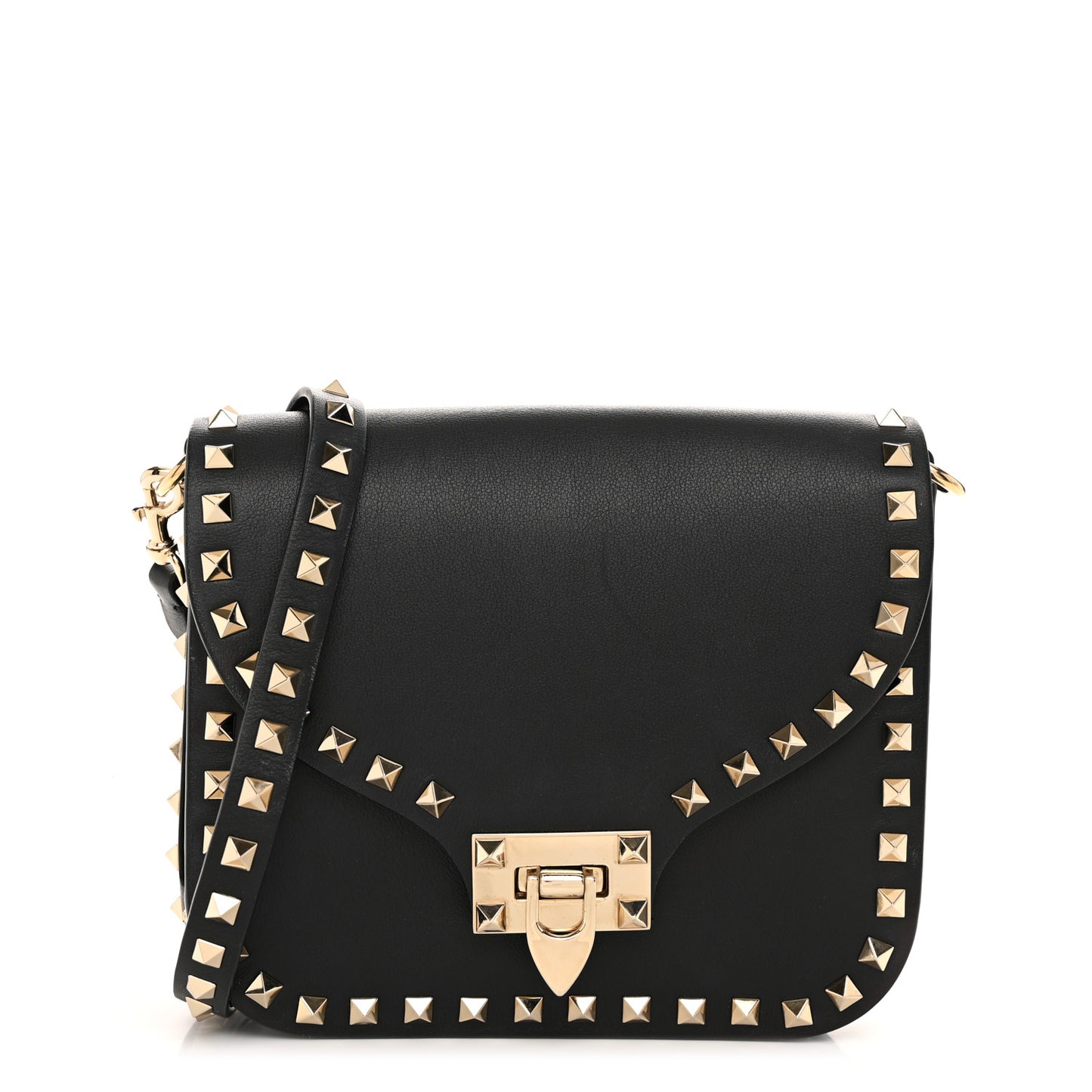 Vitello Rockstud Shoulder Flap Messenger Bag Black