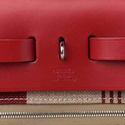 Hermes Vache Hunter Toile H Vibration Herbag Zip 31 PM Bordeaux Ficelle Rouge Piment 8 of 12
