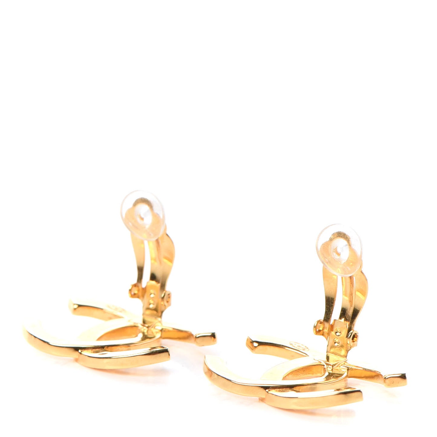 Metal CC Paris Button Clip On Earrings Gold