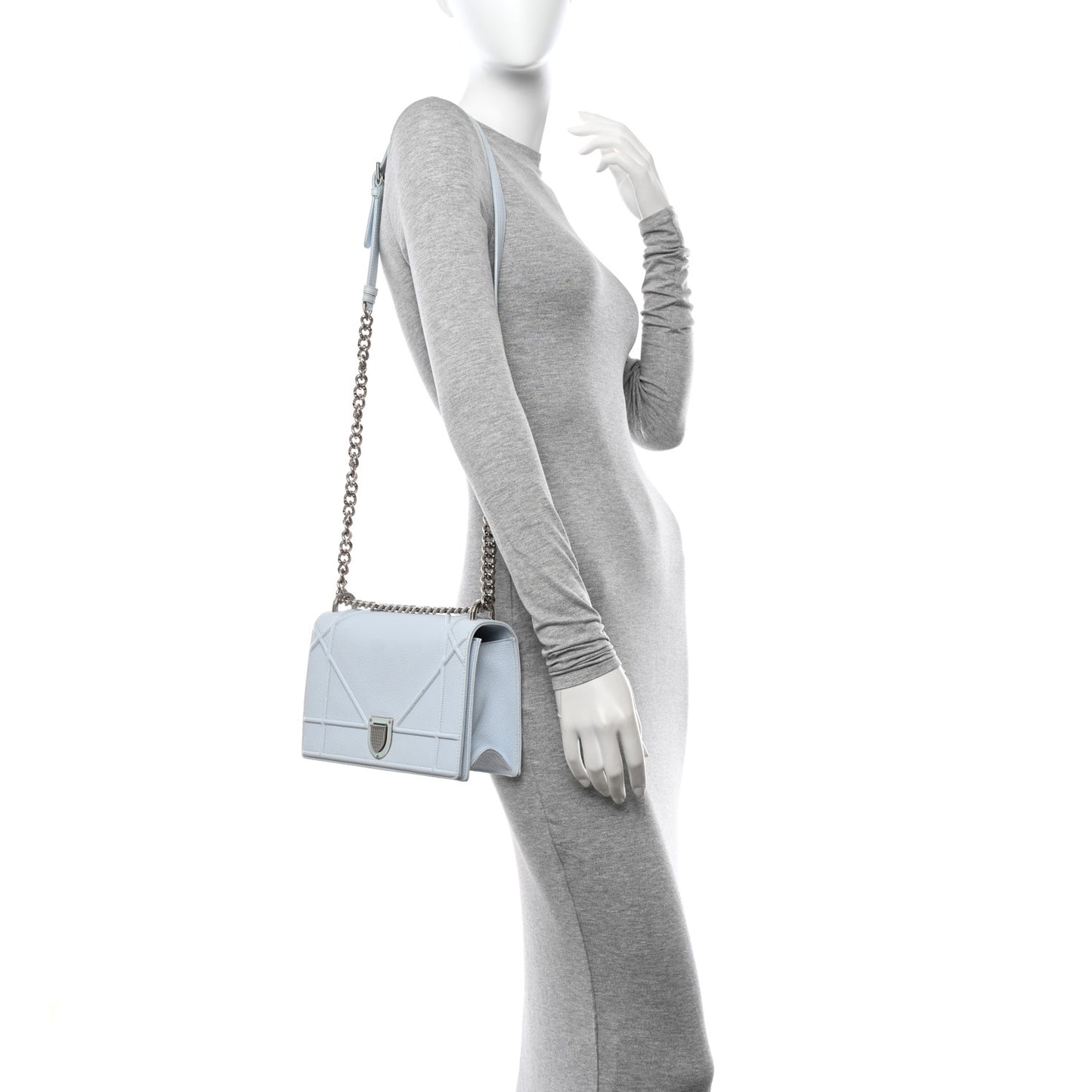 Grained Calfskin Medium Diorama Flap Bag Light Blue