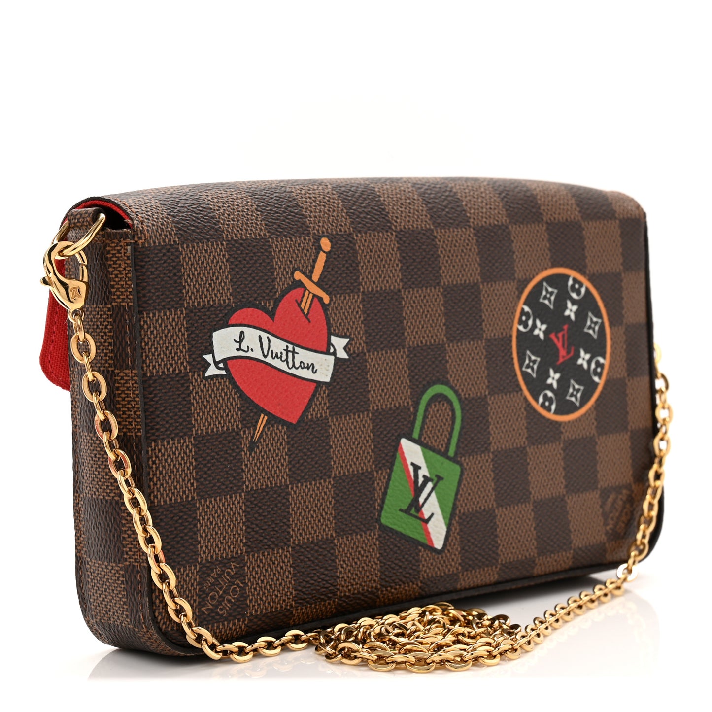 Damier Ebene My LV World Tour Pochette Felicie Chain Wallet Coquelicot