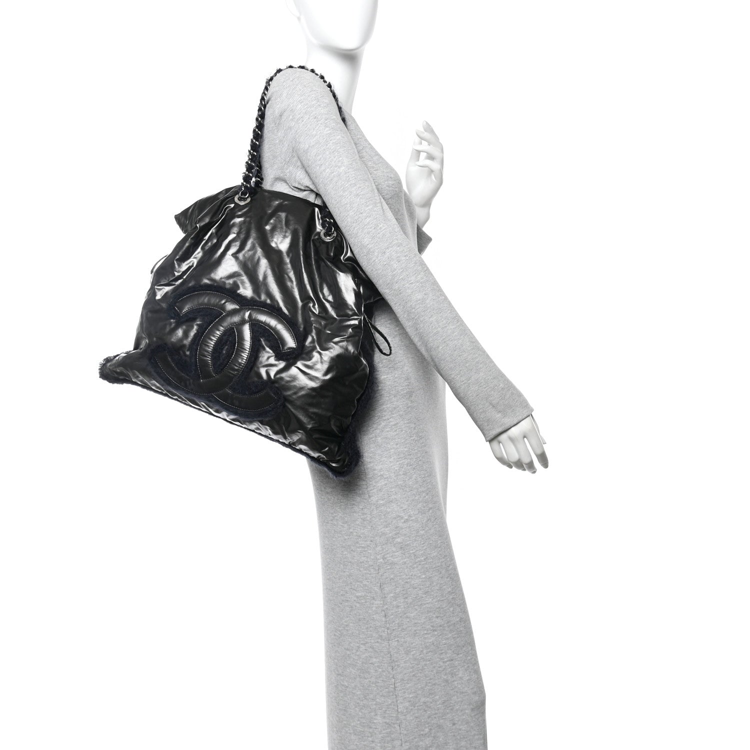 Chanel Vinyl Mohair Trimmed CC Bonbons Tote Black 2 of 10