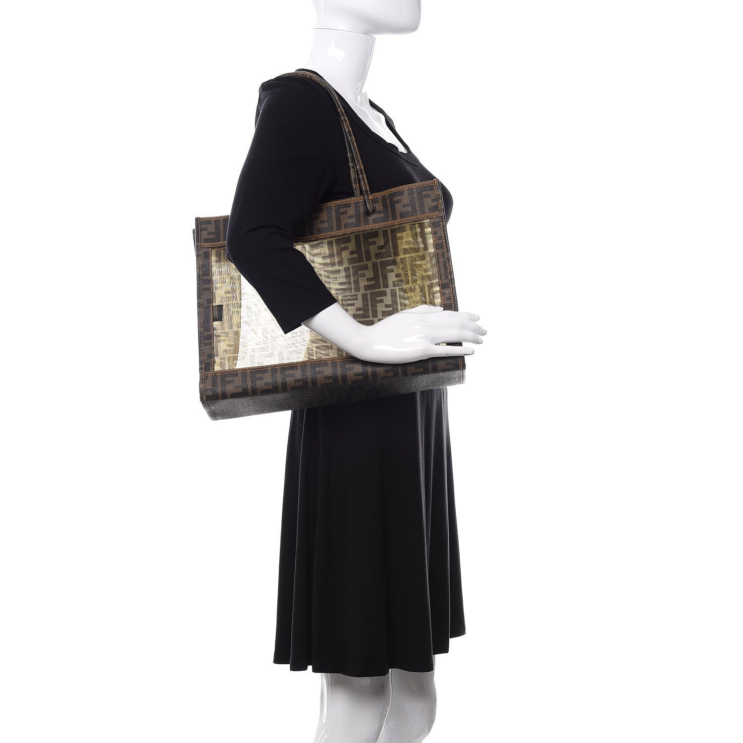 Fendi Mesh Glazed Fabric FF 1974 Tote Tobacco 2 of 11