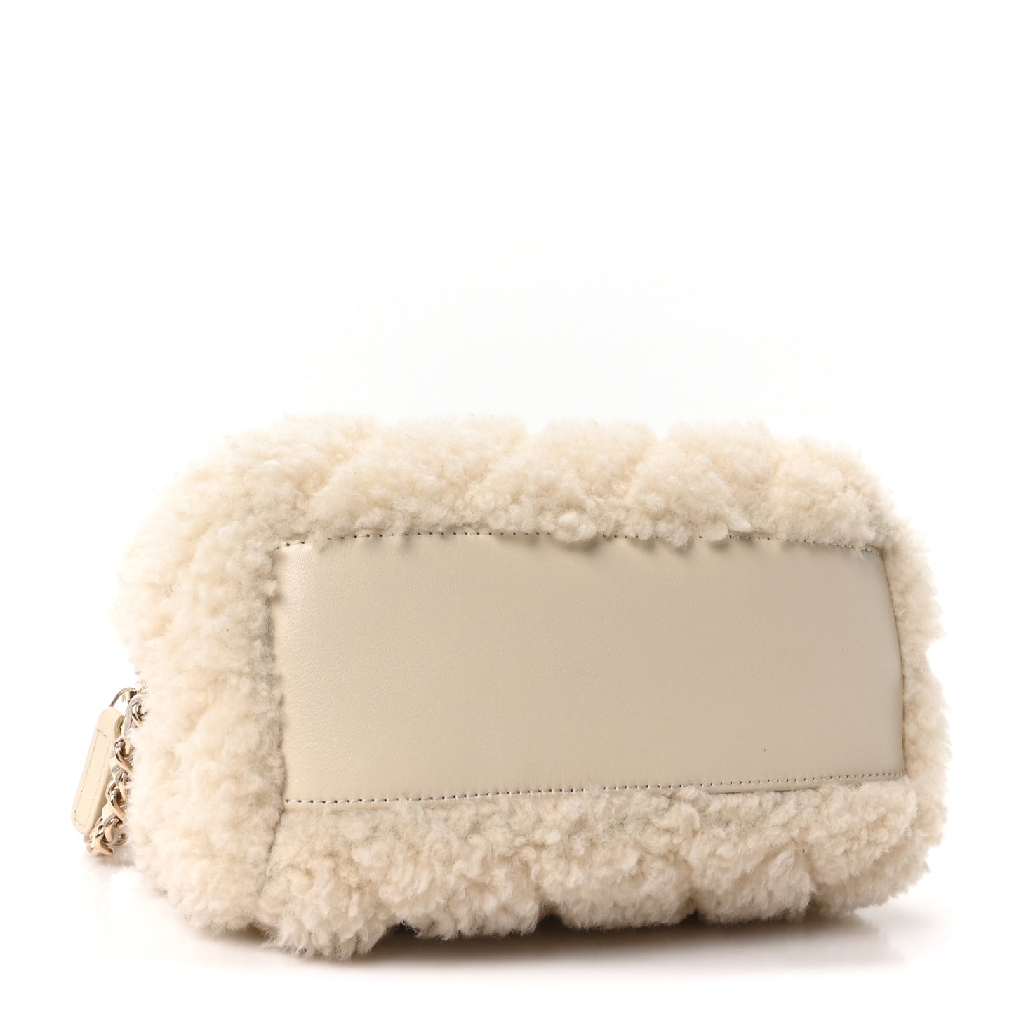Shearling Quilted Barrel Clutch With Chain Beige