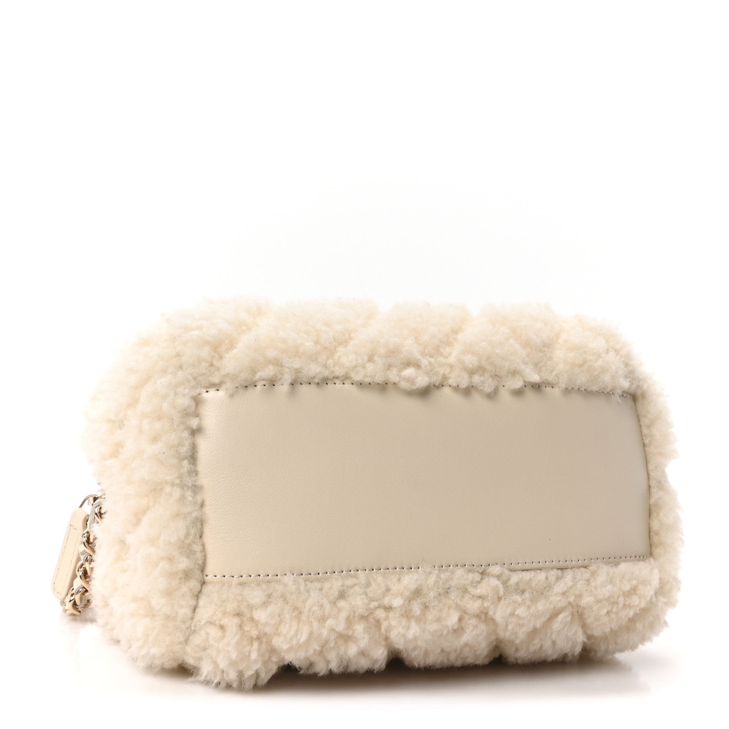 Chanel Shearling Quilted Barrel Clutch With Chain Beige 4 of 11