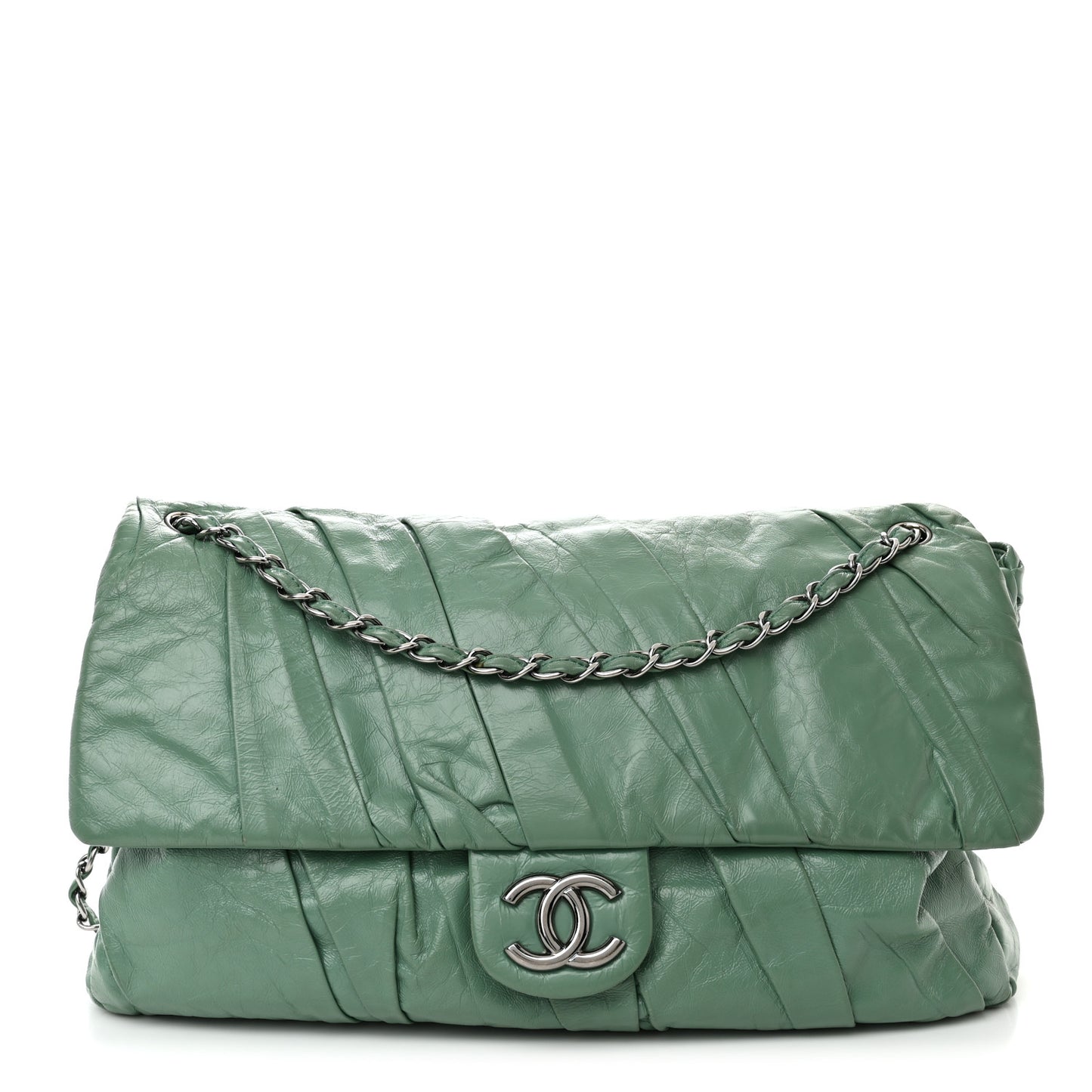 Glazed Calfskin Twisted Maxi Flap Green
