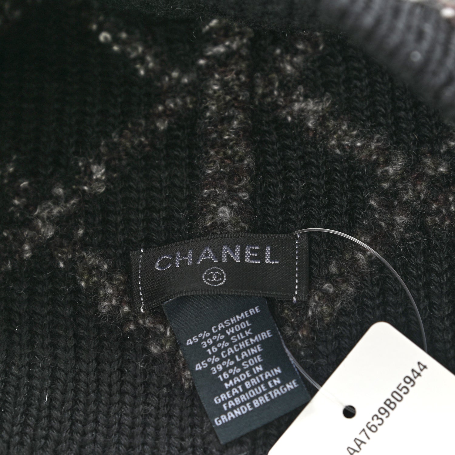 Chanel Cashmere Wool Silk Logo Beanie Hat Grey Black 5 of 5