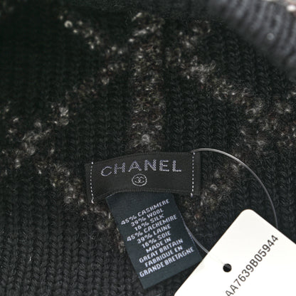 Chanel Cashmere Wool Silk Logo Beanie Hat Grey Black 5 of 5