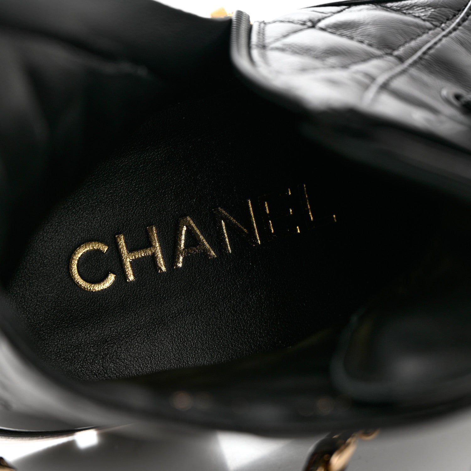 Chanel Shiny Calfskin Patent Quilted Chain Lace Up Combat Boots 36.5 Black 7 of 10