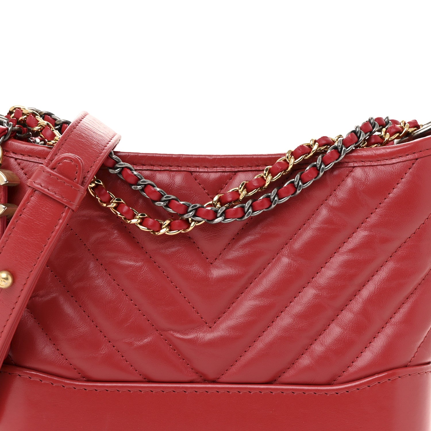 Chanel Aged Calfskin Chevron Quilted Small Gabrielle Hobo Red 8 of 12