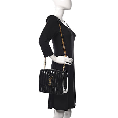 Saint Laurent Patent Matelasse Monogram Large Vicky Chain Bag Black 2 of 15