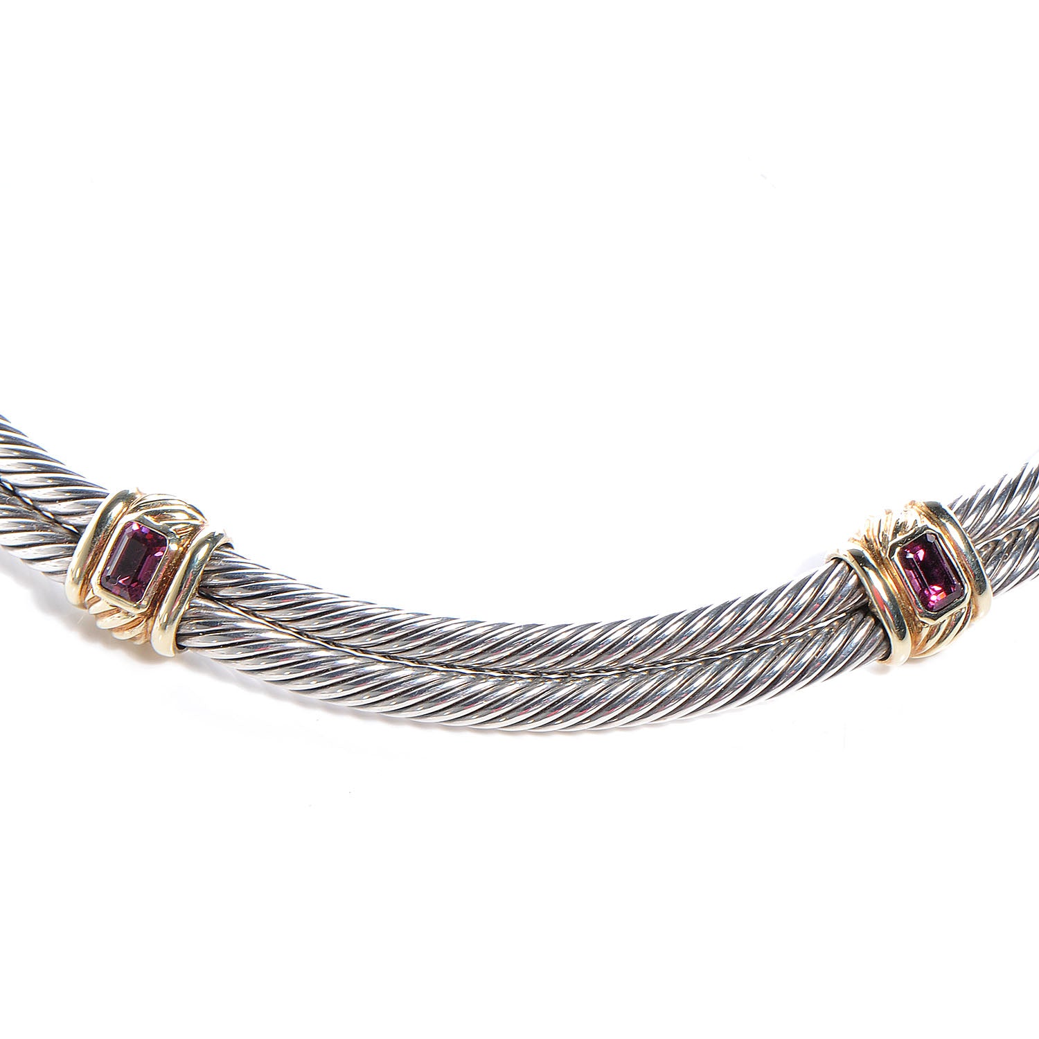 David Yurman 18k White Gold 14k Yellow Gold Pink Tourmaline Cable Choker 1 of 7
