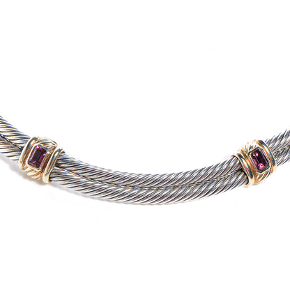 David Yurman 18k White Gold 14k Yellow Gold Pink Tourmaline Cable Choker 1 of 7