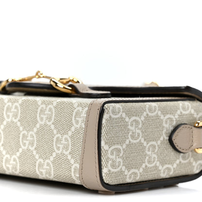 Gucci GG Supreme Monogram Textured Dollar Calfskin Mini Horsebit 1955 Shoulder Bag Beige Mystic White Oatmeal 9 of 10