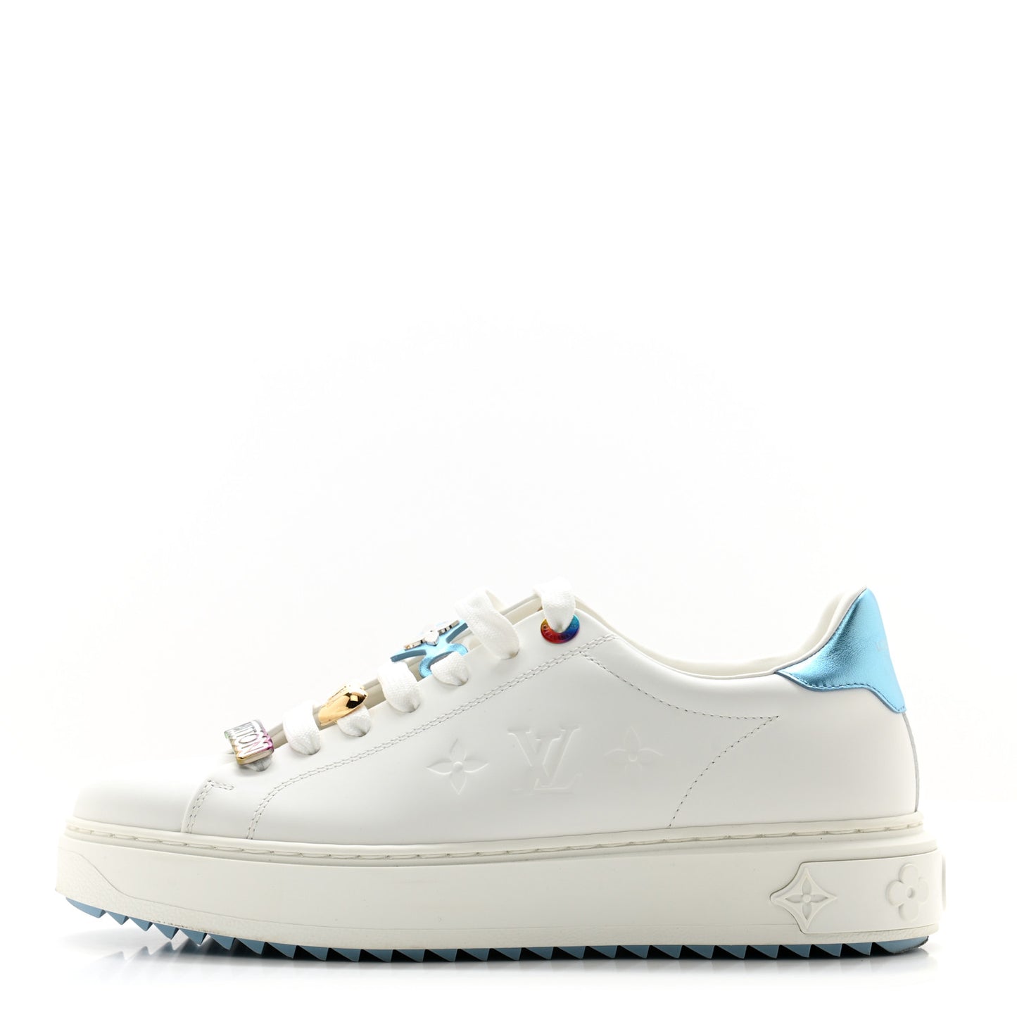 Lambskin Embossed Monogram Time Out Sneakers 38.5 White Blue
