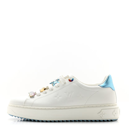 Louis Vuitton Lambskin Embossed Monogram Time Out Sneakers 38.5 White Blue 1 of 10