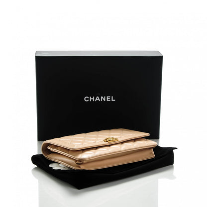 Chanel Lambskin Quilted Boy Wallet On Chain WOC Beige 4 of 12