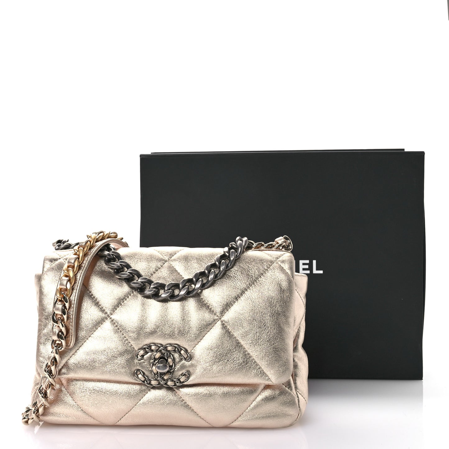 Metallic Lambskin Quilted Medium Chanel 19 Flap Gold