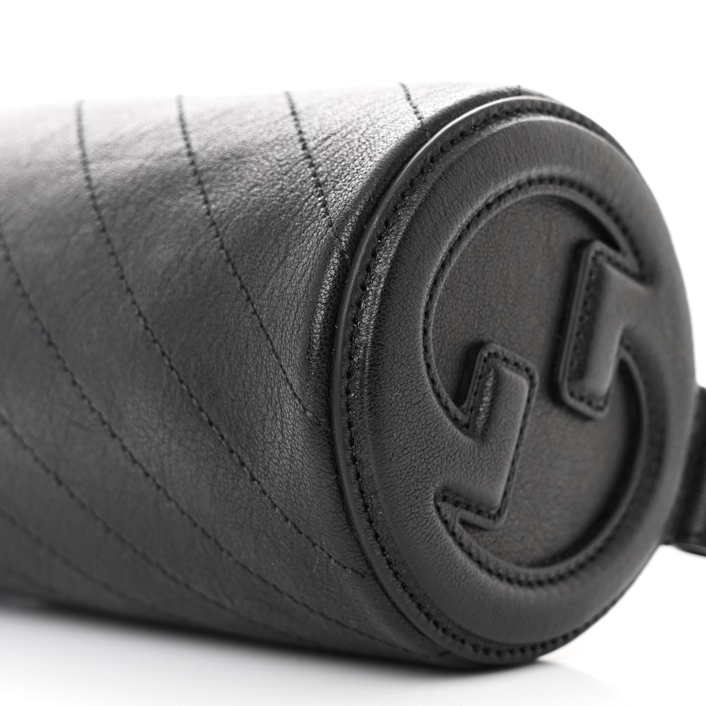 Sakai Be Green Calfskin Diagonal Stitched Mini Blondie Barrel Shoulder Bag Black