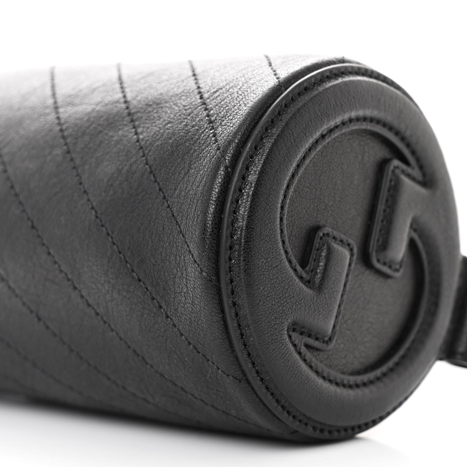 Gucci Sakai Be Green Calfskin Diagonal Stitched Mini Blondie Barrel Shoulder Bag Black 9 of 9