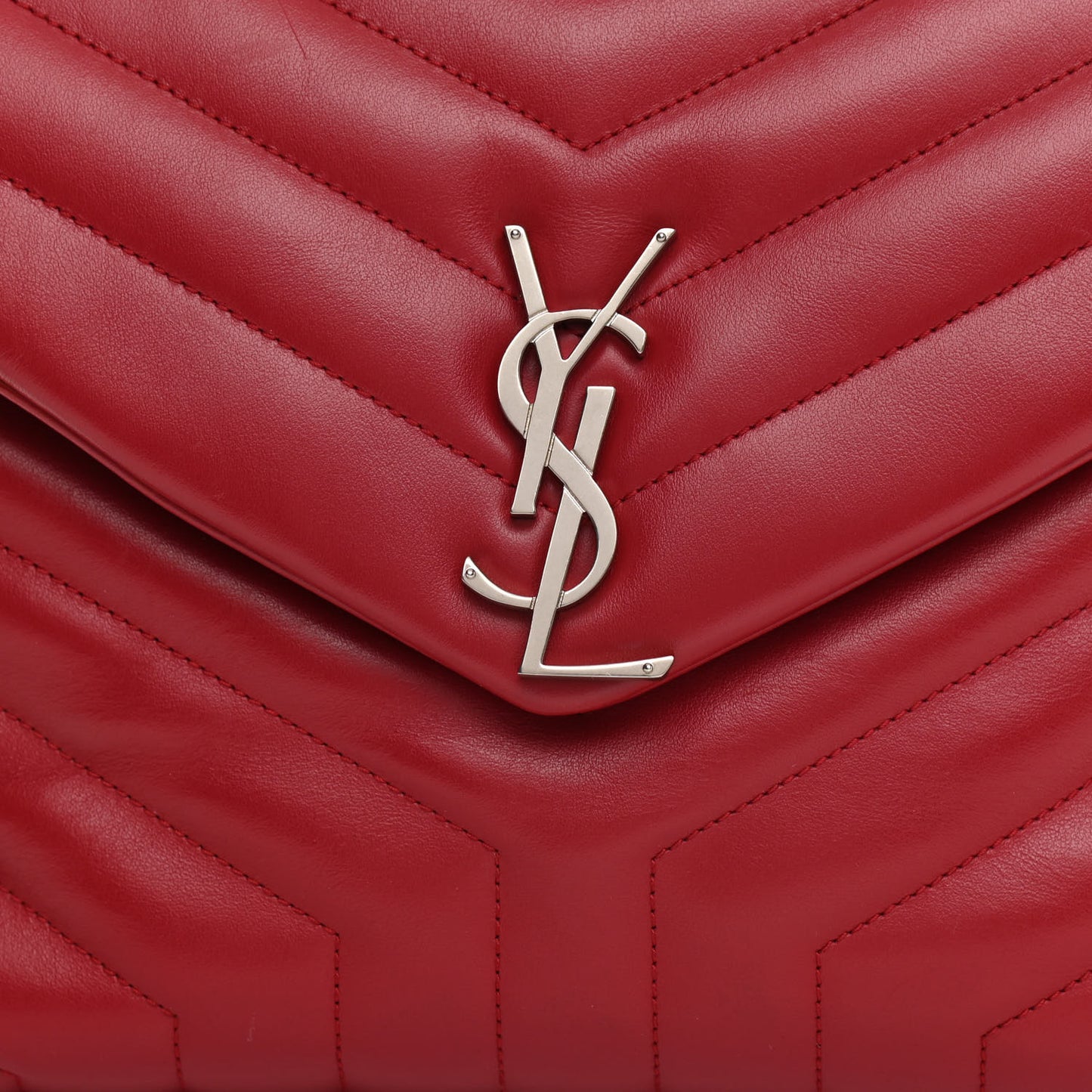 Calfskin Y Quilted Monogram Medium Loulou Chain Satchel Lipstick Red