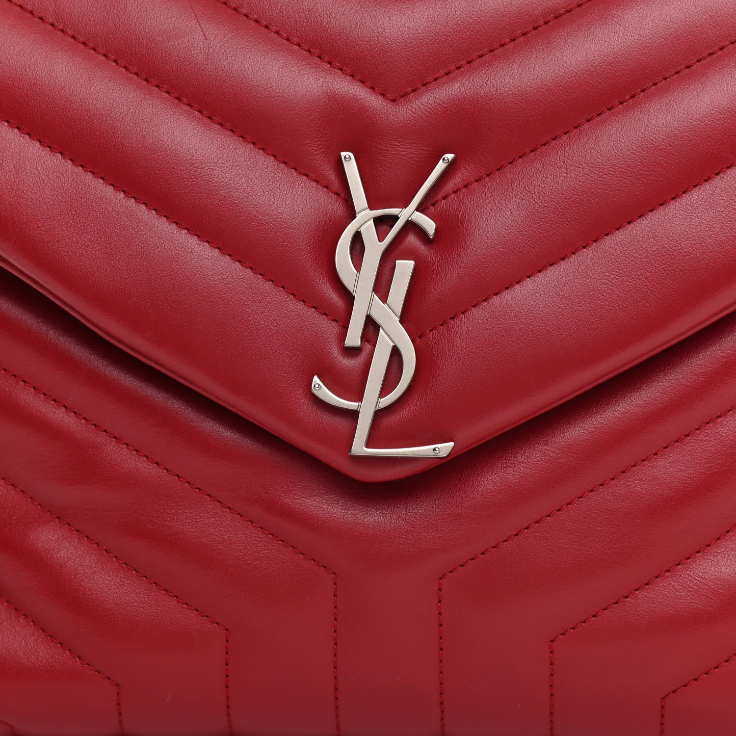 Saint Laurent Calfskin Y Quilted Monogram Medium Loulou Chain Satchel Lipstick Red 8 of 8