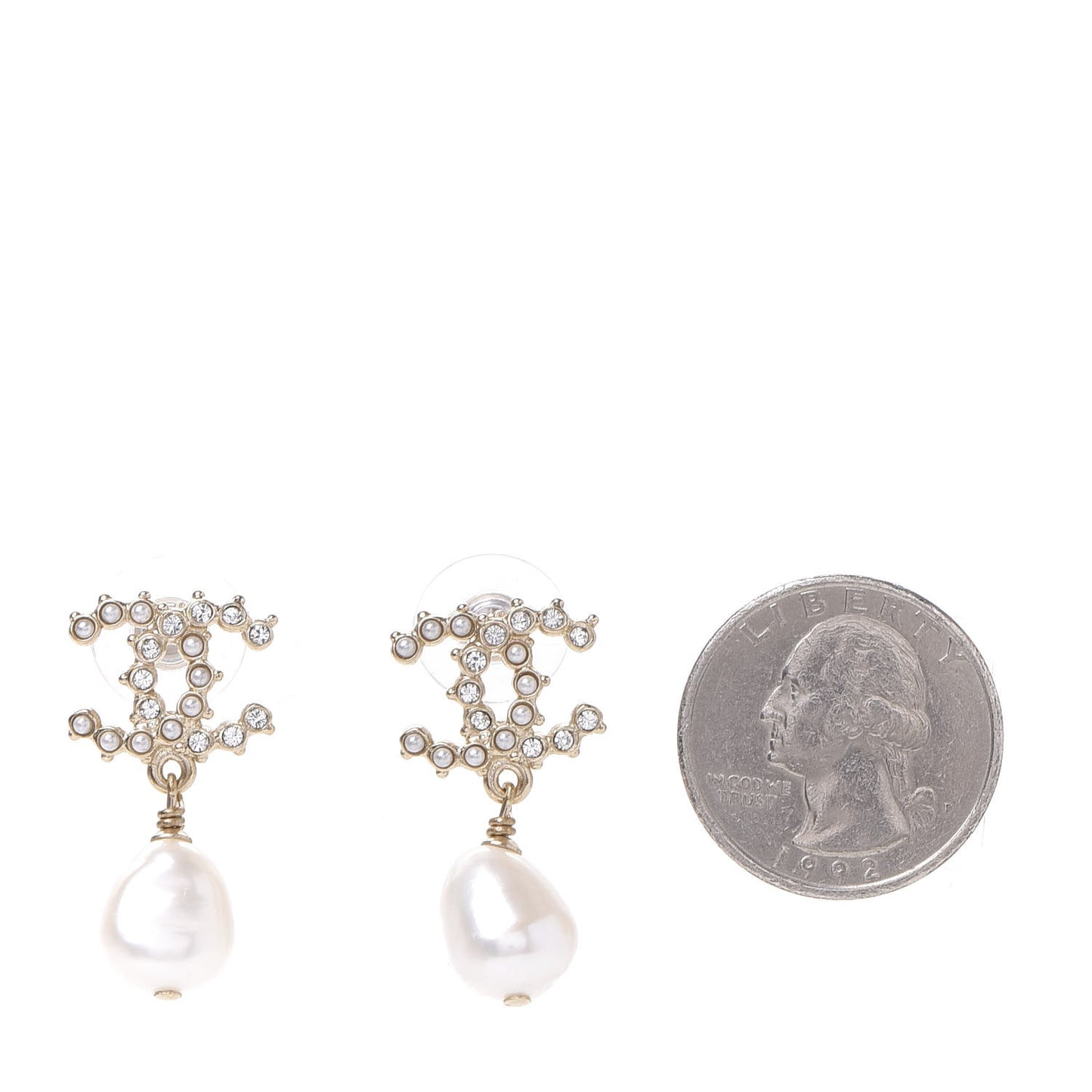 Pearl Crystal CC Drop Earrings Gold Pearly White