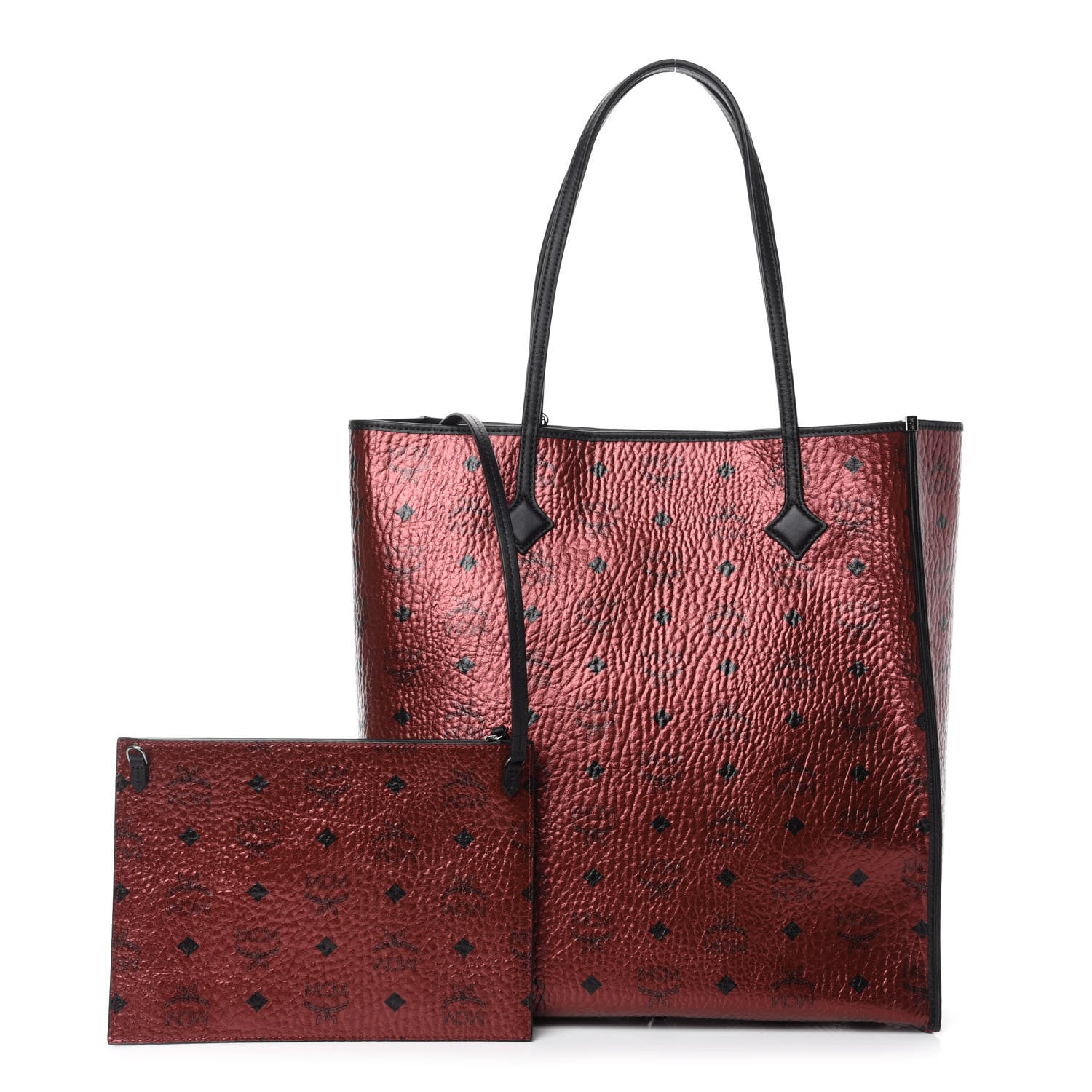MCM Metallic Visetos Medium Kira North South Shopper Tote Scooter Red 1 of 9