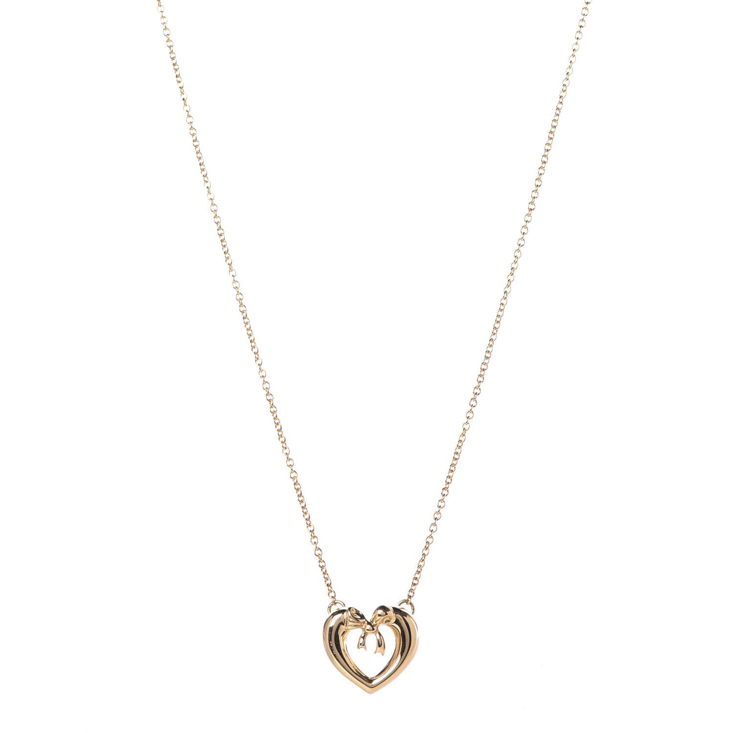 18K Yellow Gold Bow Tie Heart Pendant Necklace