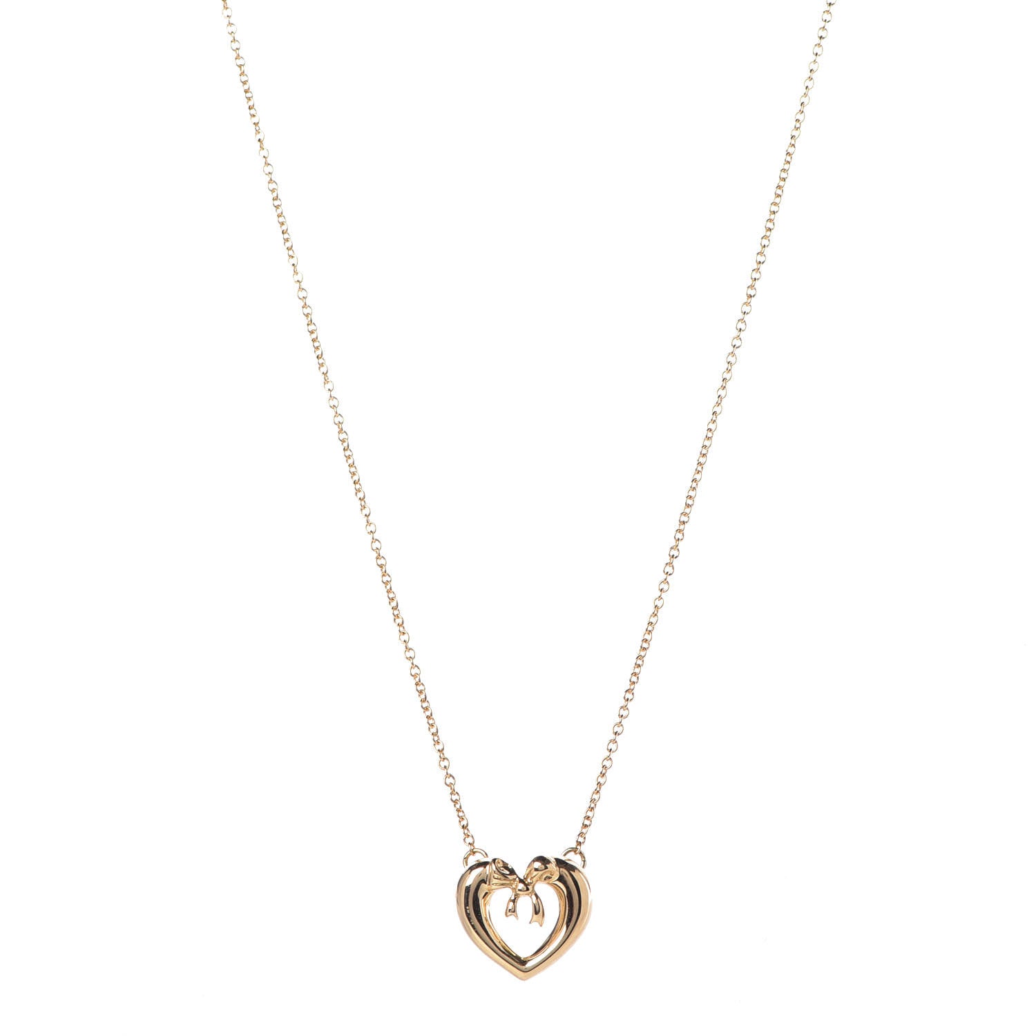 Tiffany 18K Yellow Gold Bow Tie Heart Pendant Necklace 1 of 7