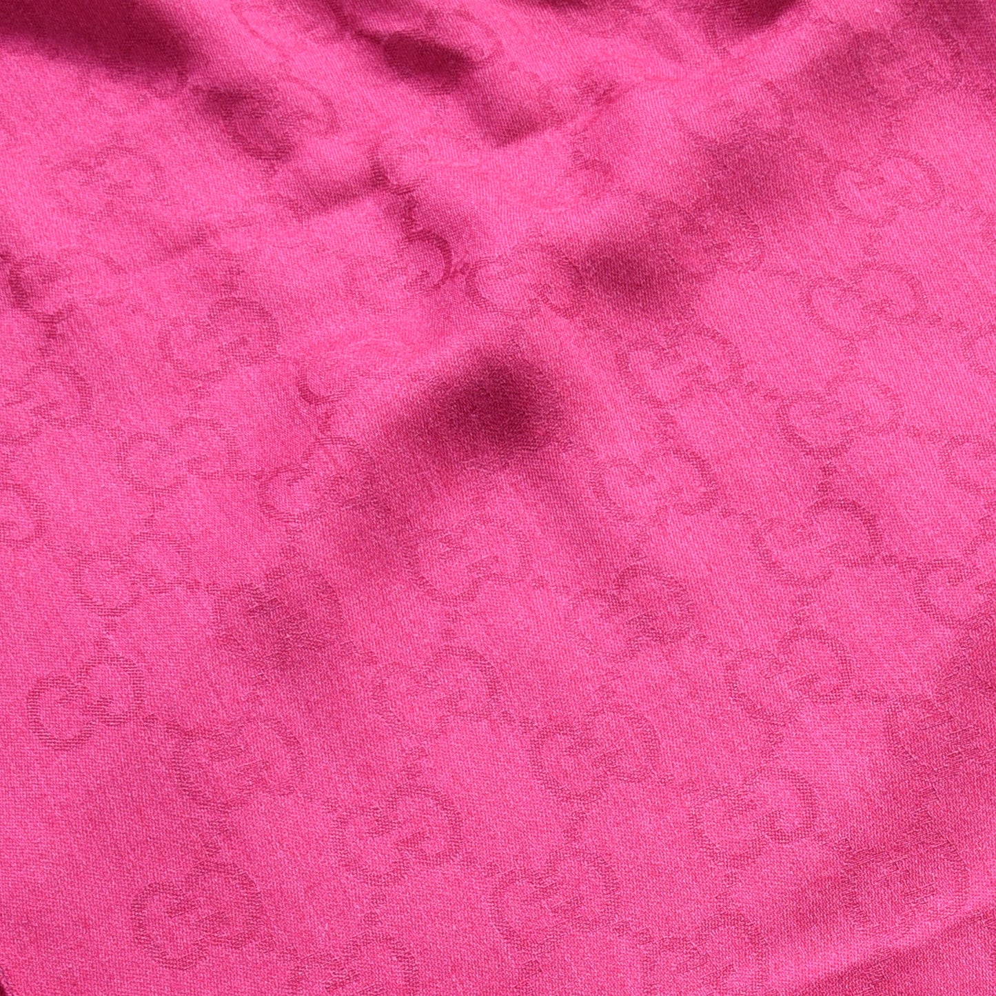 Wool Silk Monogram Fringe Scarf Fuchsia
