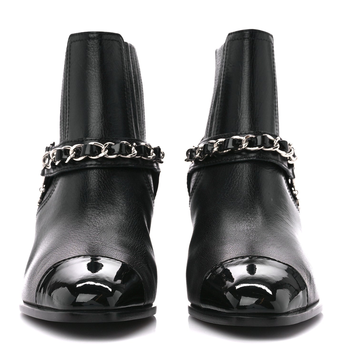 Goatskin Patent CC Cap Toe Chain Boots 38 Black 36.5 Black