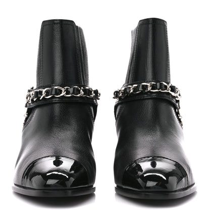 Chanel Goatskin Patent CC Cap Toe Chain Boots 38 Black 36.5 Black 2 of 8