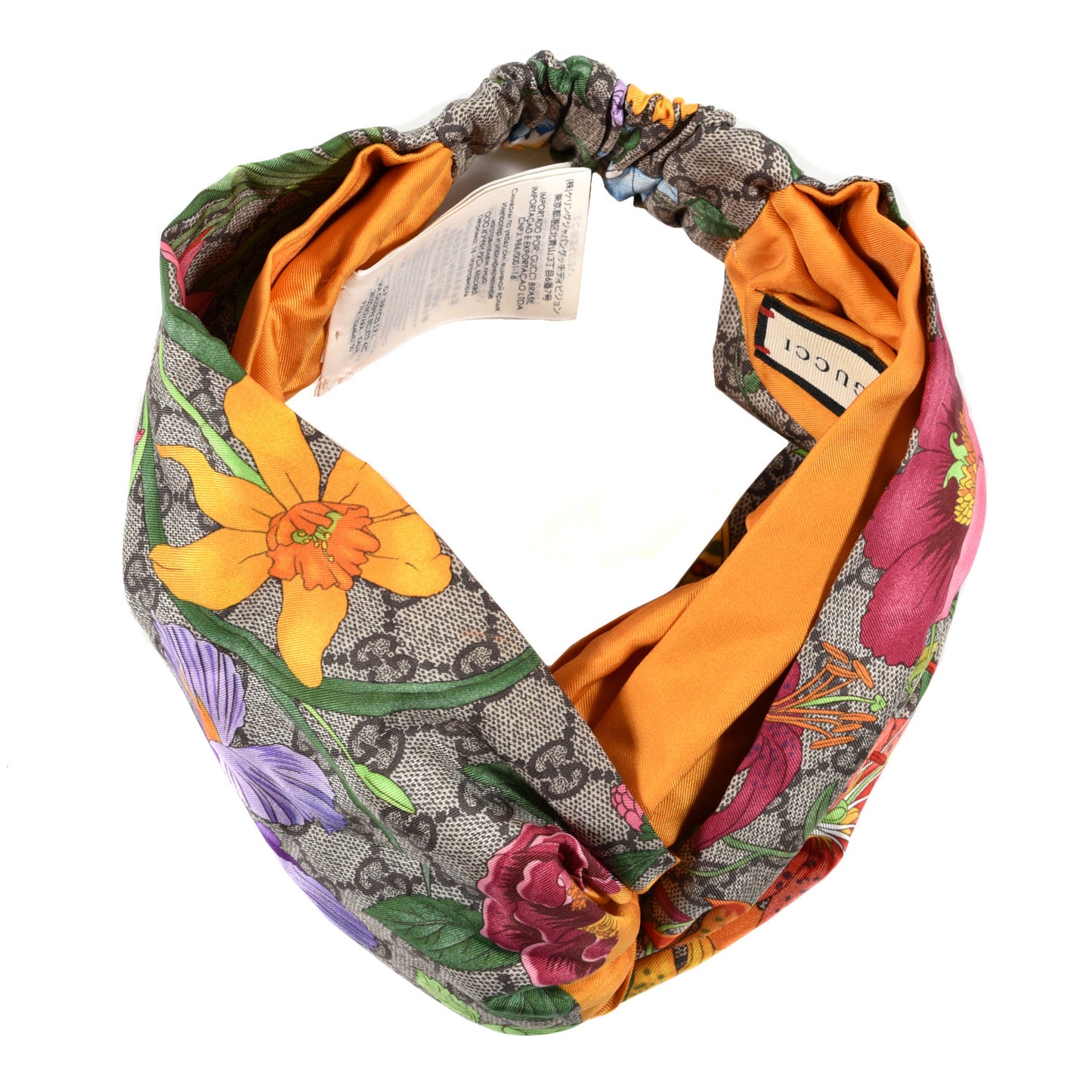 Silk Monogram Flora Print Headband M Orange
