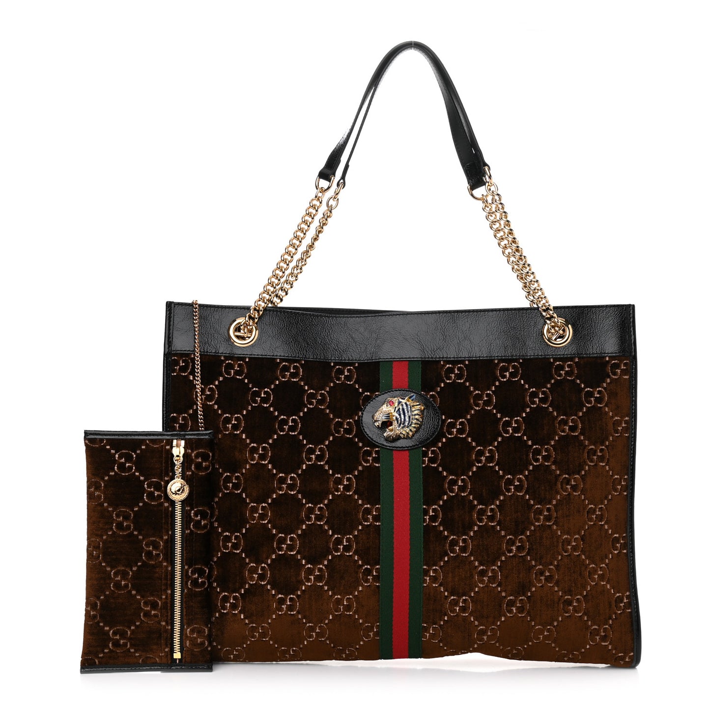 Velvet GG Monogram Large Rajah Chain Tote Brown