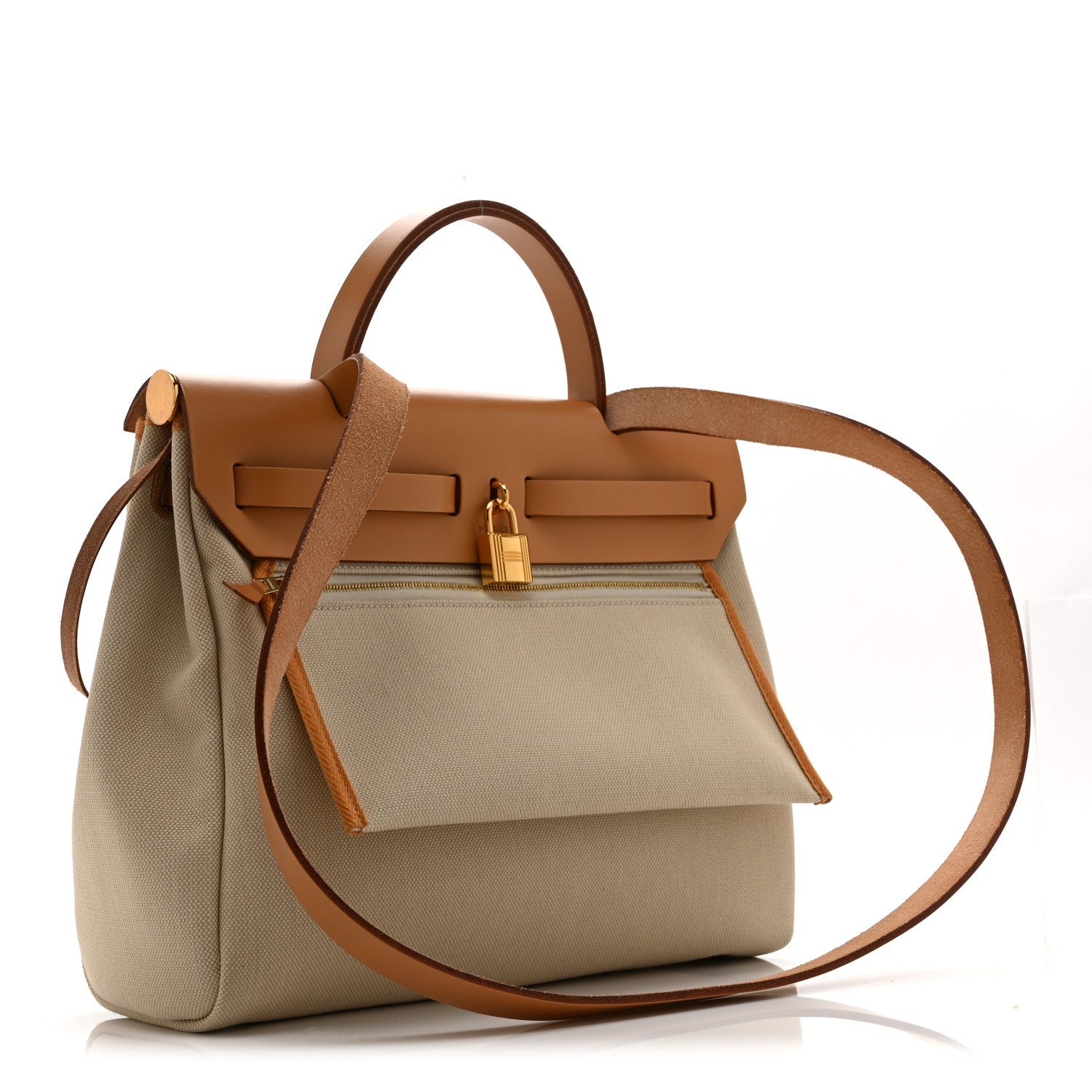 Hermes Toile Militaire Vache Hunter Laque Herbag Zip Retourne PM 31 Beton Naturel Sable Nata 4 of 12