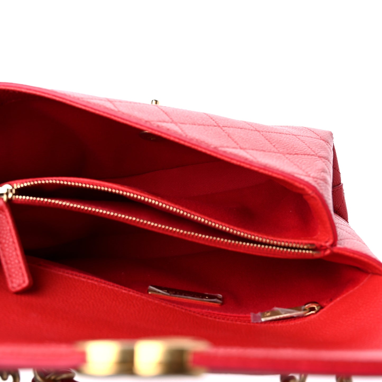 Grained Calfskin Small Stitched Flap Red