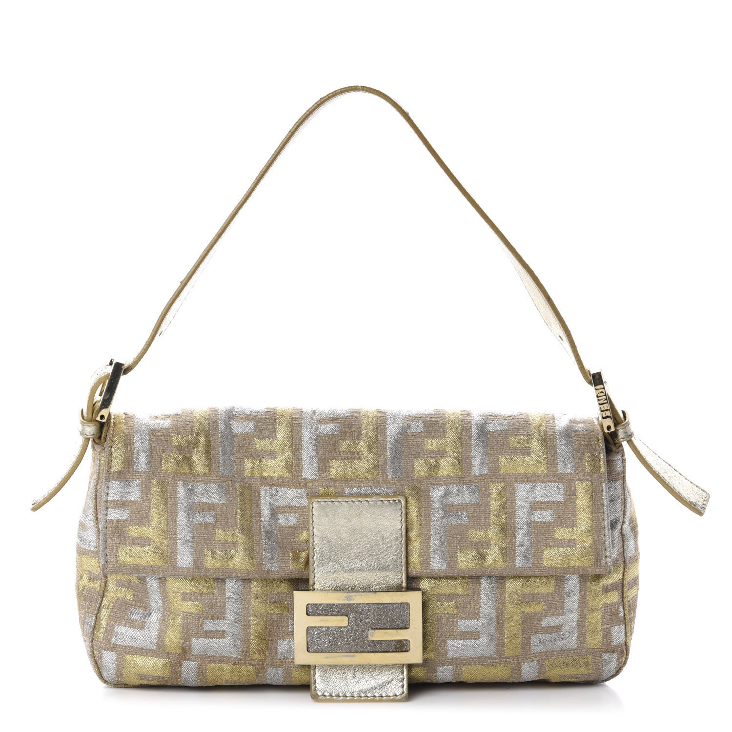 Fendi Metallic Lurex Zucca Baguette Gold Silver 1 of 11