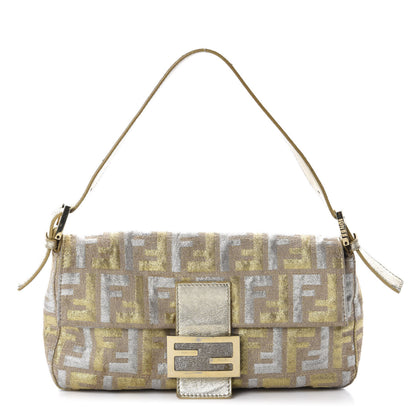Fendi Metallic Lurex Zucca Baguette Gold Silver 1 of 11