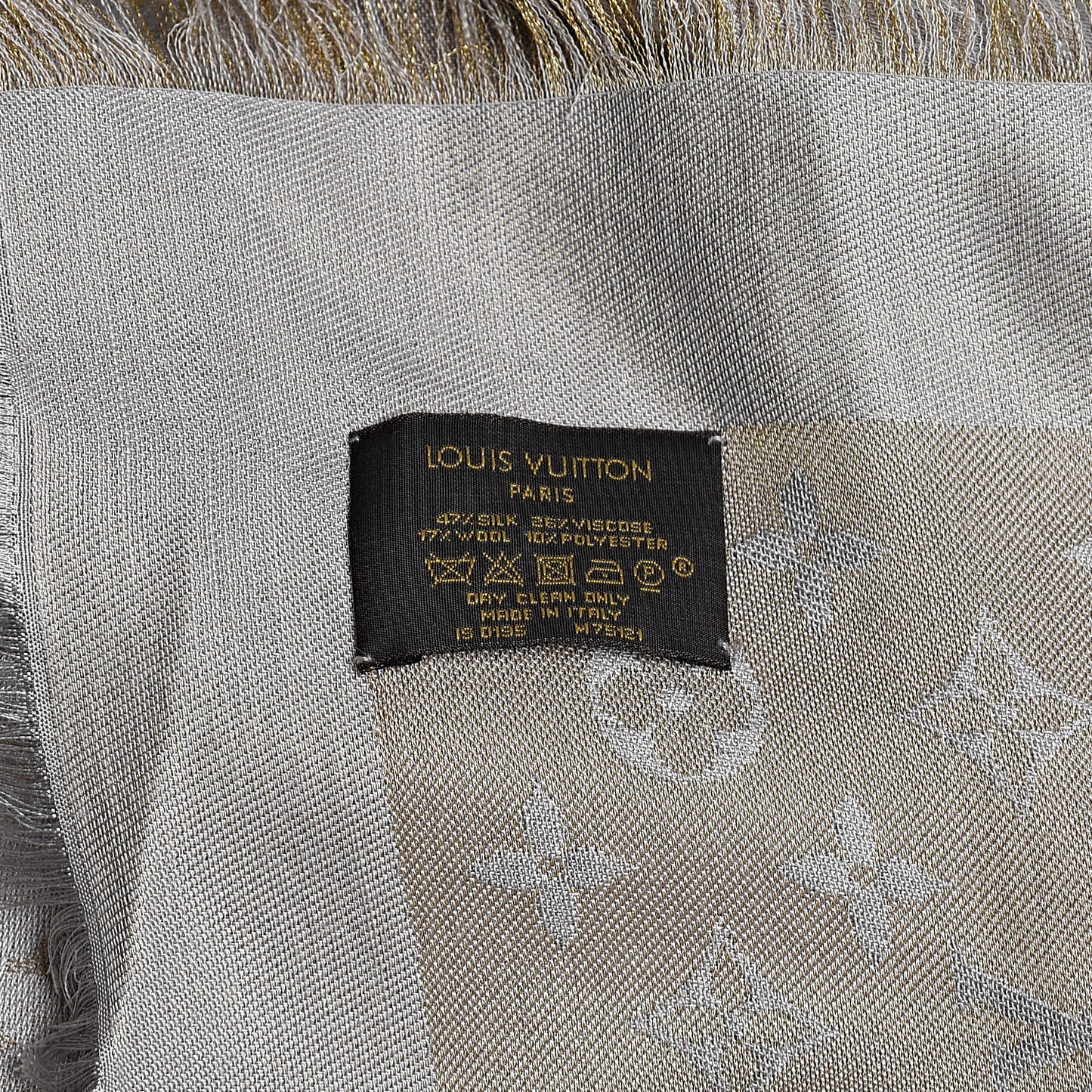 Silk Wool Monogram Shine Shawl Charcoal Greige