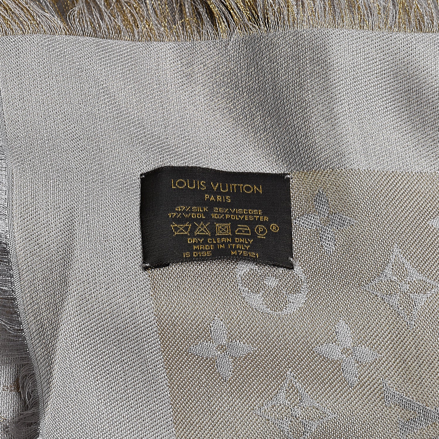 Louis Vuitton Silk Wool Monogram Shine Shawl Charcoal Greige 3 of 6