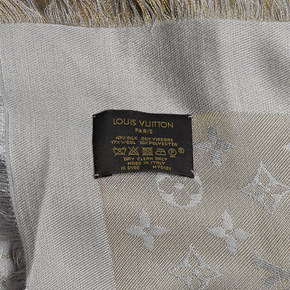 Louis Vuitton Silk Wool Monogram Shine Shawl Charcoal Greige 3 of 6