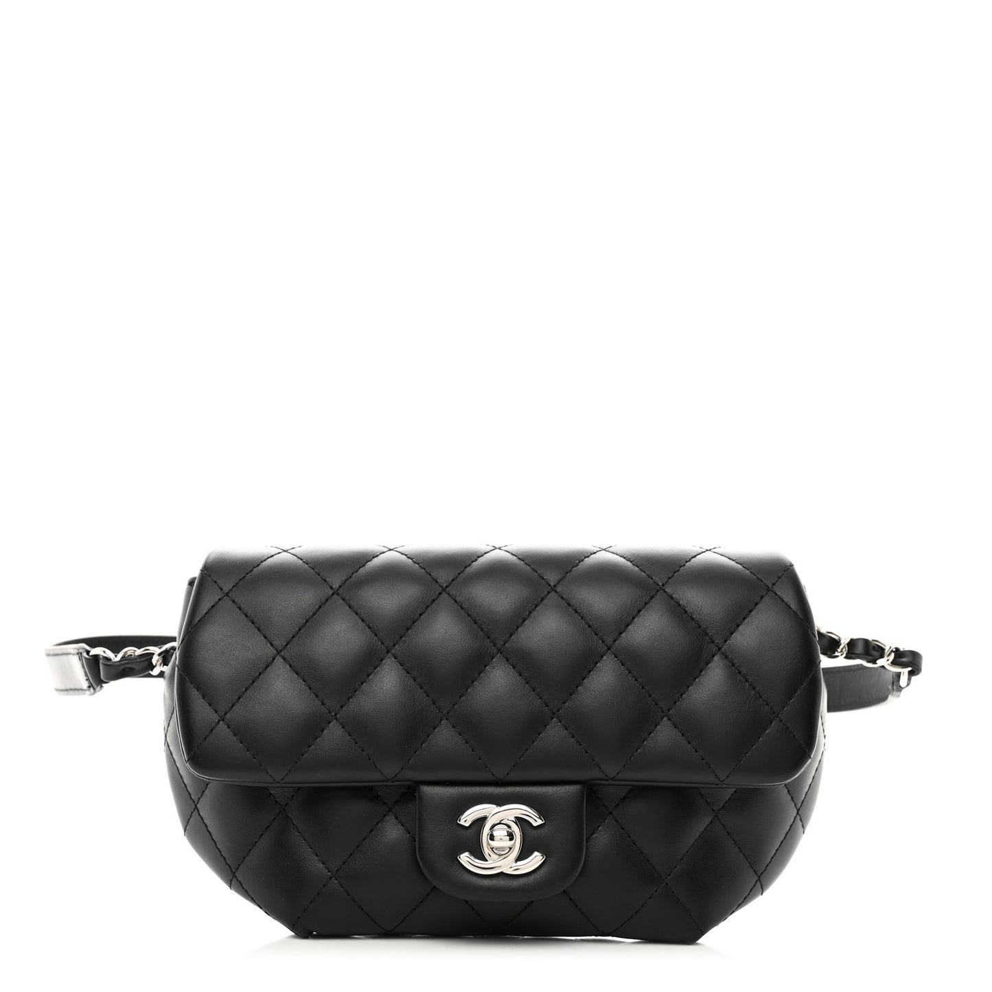 Calfskin Quilted CC Uniform Flap Belt Bag Black
