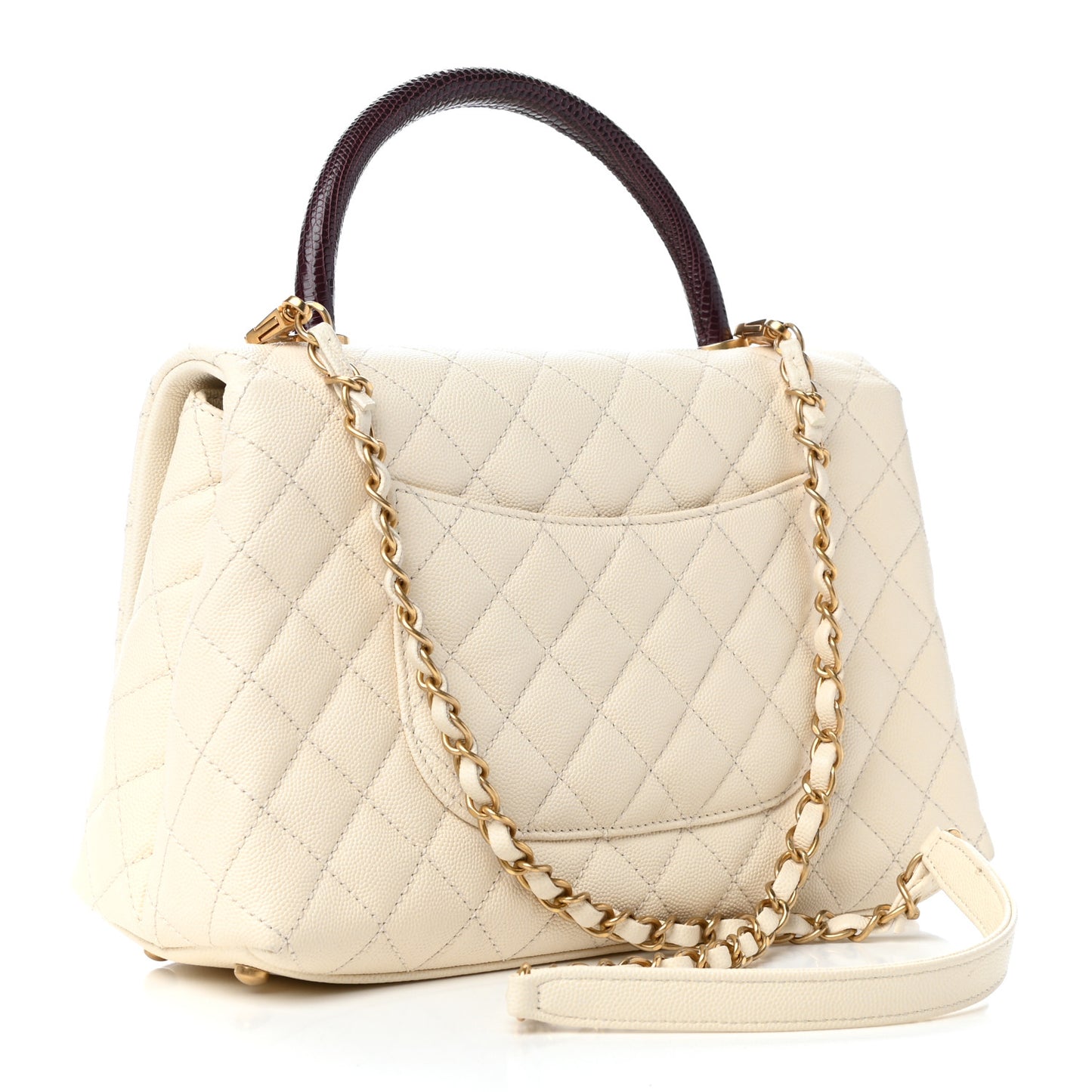 Caviar Lizard Quilted Small Coco Handle Flap Ivory