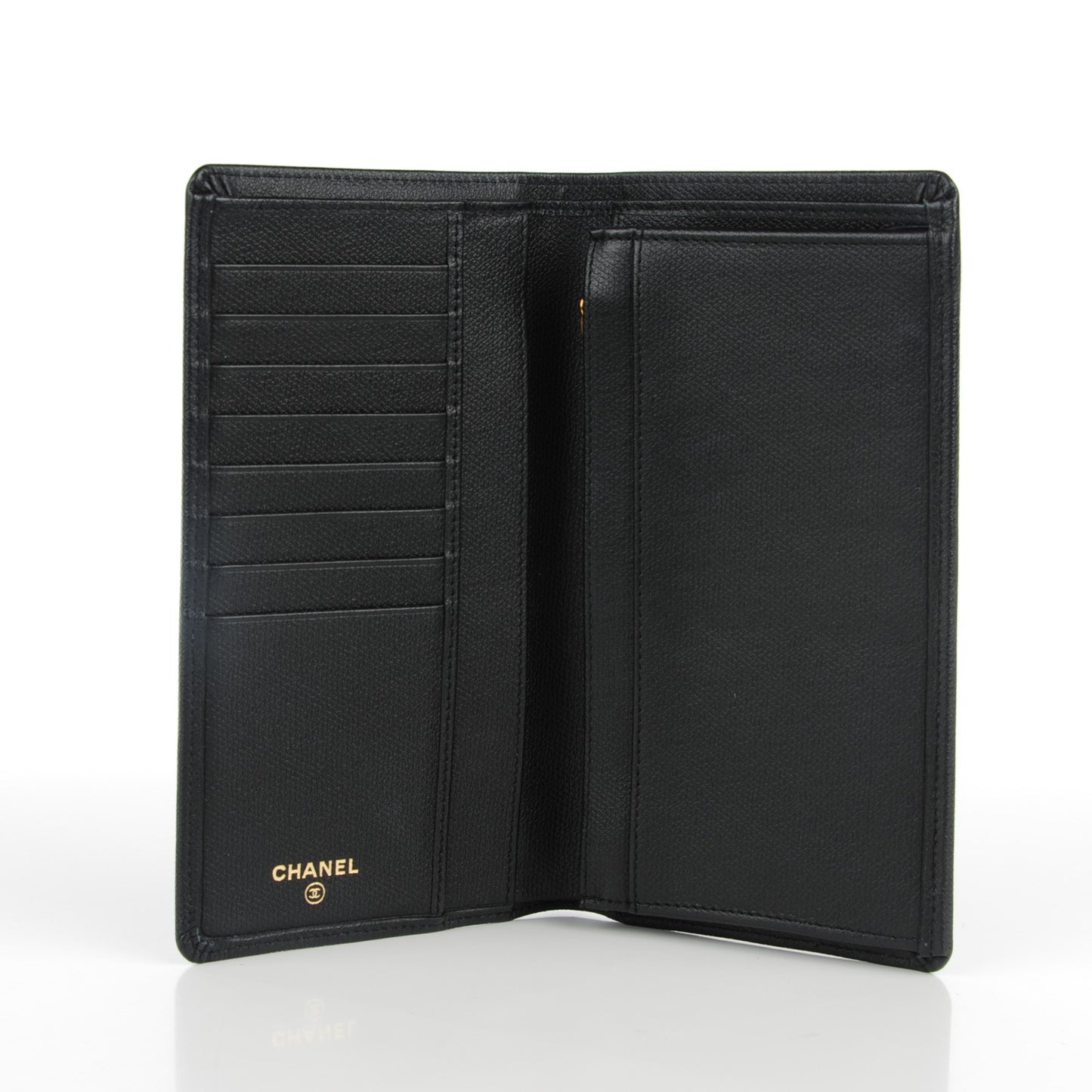 Grained Calfskin CC Button Yen Wallet Black